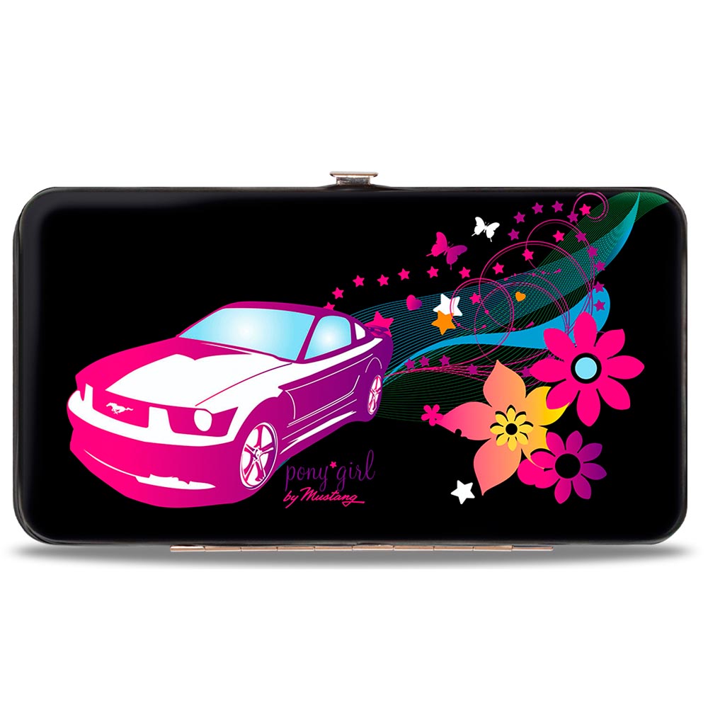 Hinged Wallet - Mustang PONY GIRL Butterflies Flowers Stars Black Pinks Purples