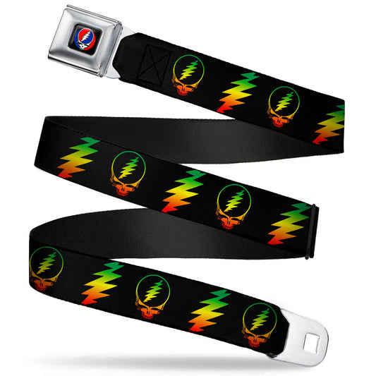 Steal Your Face Seatbelt Belt - Steal Your Face w/Lightning Bolt Repeat Black/Rasta Webbing