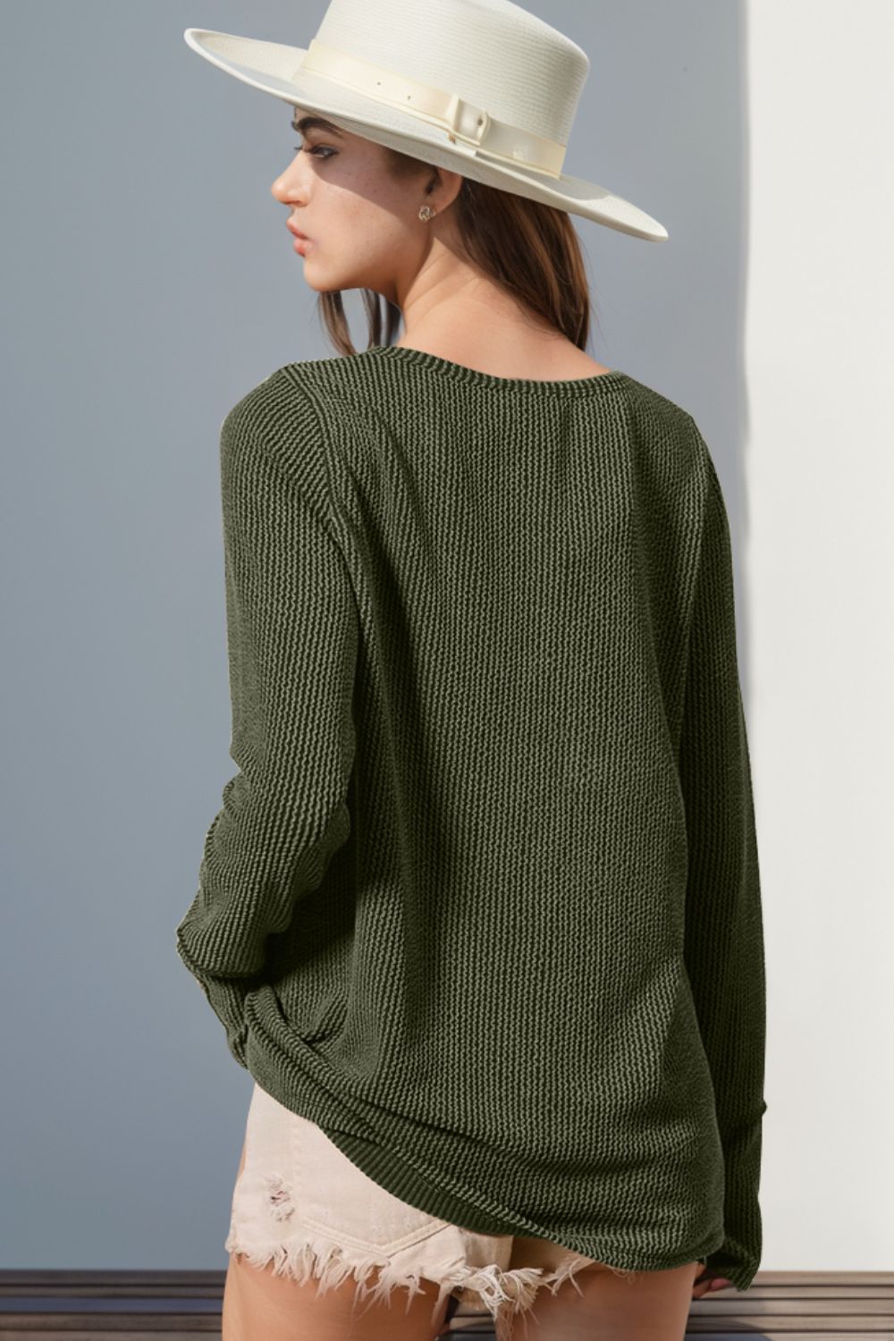 Double Take Notched Thumbhole Long Sleeve T-Shirt