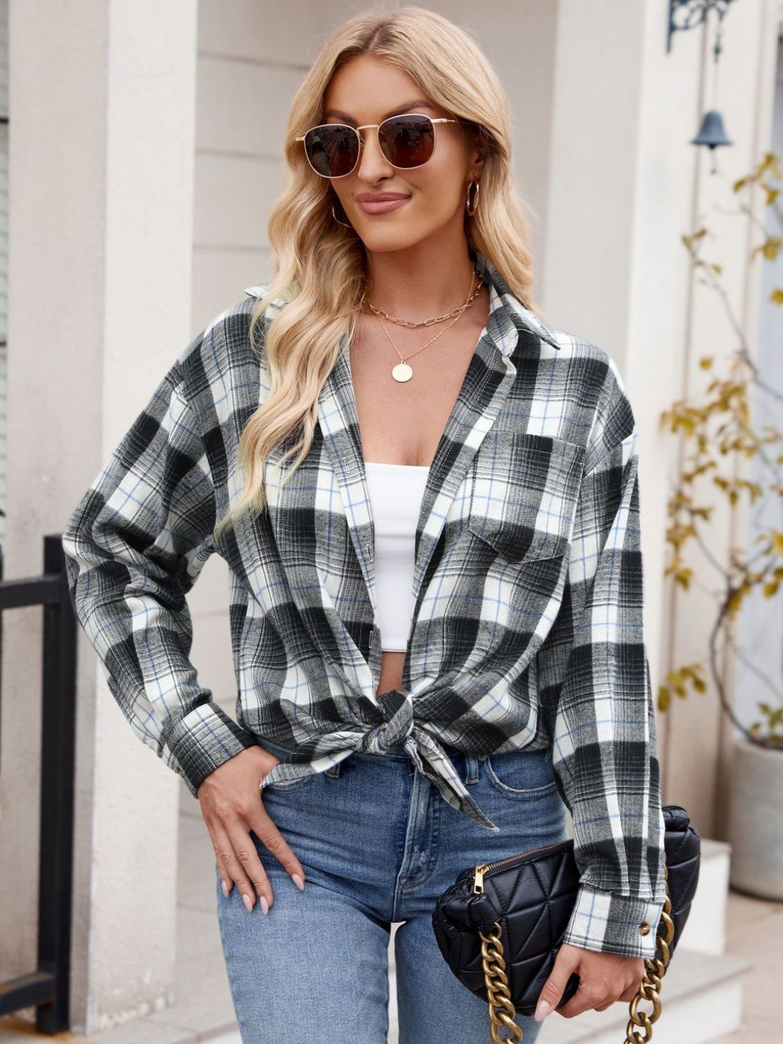 Mandy Plaid Collared Neck Long Sleeve Shirt