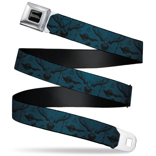 FANTASTIC BEASTS THE CRIMES OF GRINDEWALD Logo Full Color Black/White Seatbelt Belt - Fantastic Beasts The Crimes of Grindelwald Icons/Beasts Collage Blue/Black Webbing