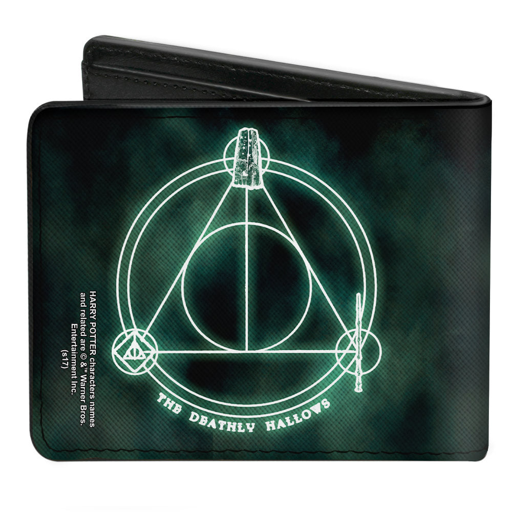 Bi-Fold Wallet - THE DEATHLY HALLOWS Cloak Stone Wand Trinity Black Greens