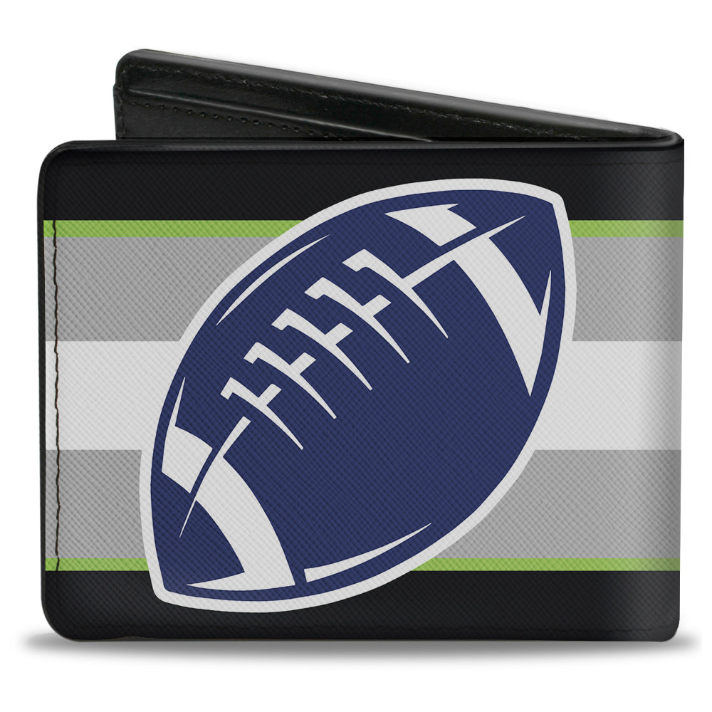 Bi-Fold Wallet - Football Helmet Stripe2 Black Neon Green Silver White Blue