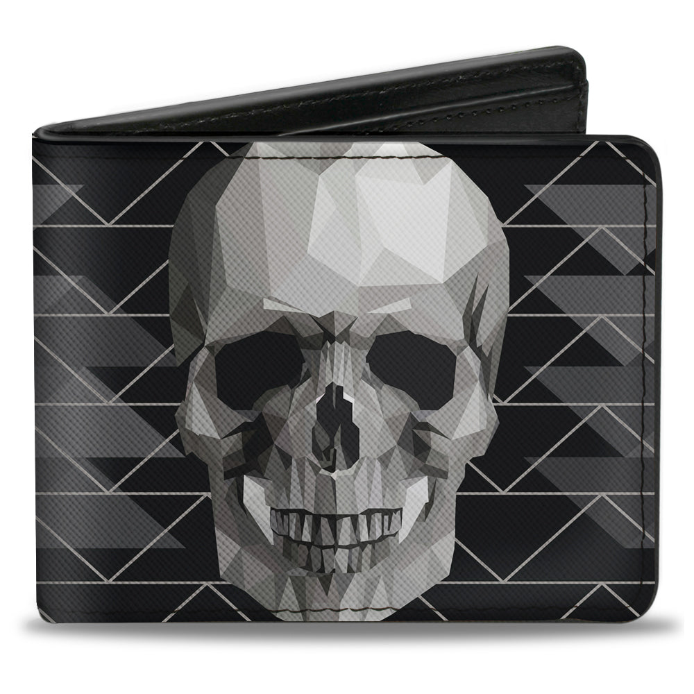 Bi-Fold Wallet - Geometric 3-D Skull Face Chevron Black Grays White