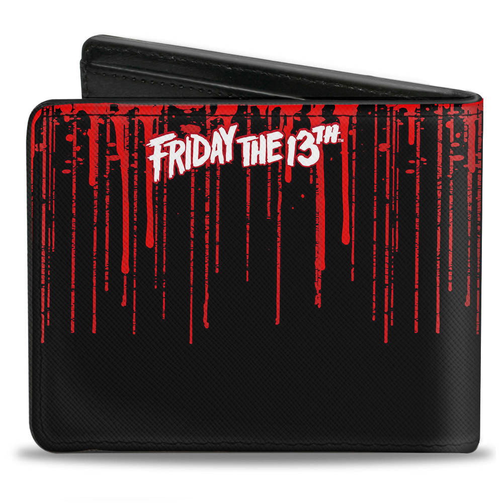 Bi-Fold Wallet - JASON VOORHEES Jason Mask4 + FRIDAY THE 13th Blood Splatter Black Red White