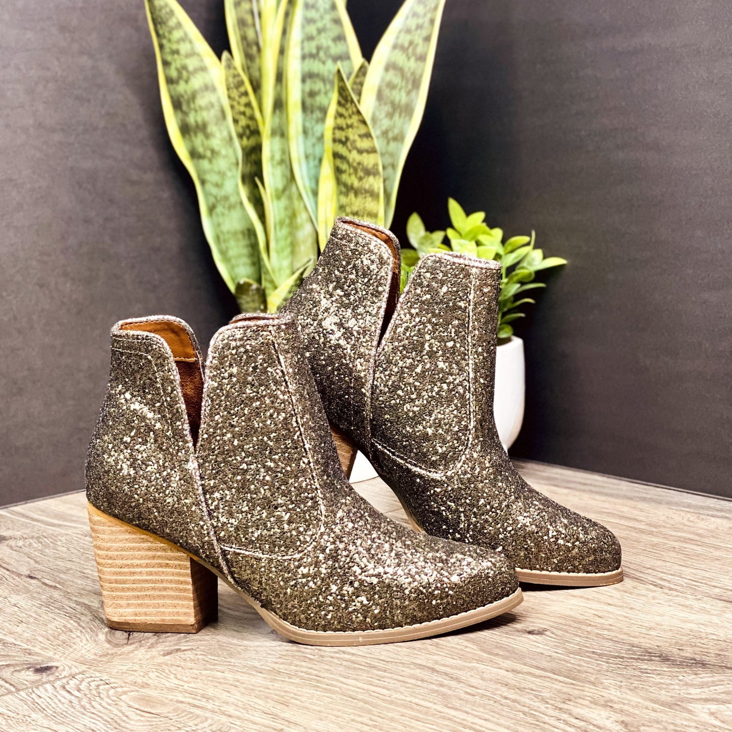 Fiera Glitter Booties in Bronze