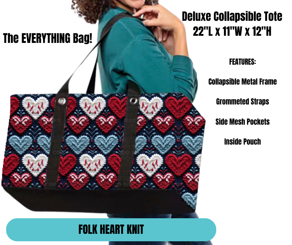 Preorder! Closes 11/18. ETA Feb. Folk Heart Knit Collapsible Tote