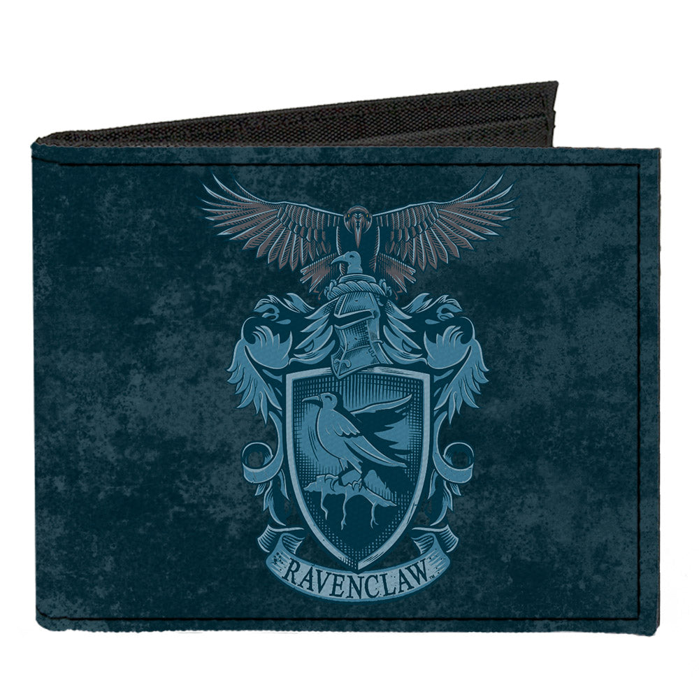 Canvas Bi-Fold Wallet - RAVENCLAW Eagle Crest + LEARNING WIT WISDOM Banner Blues Golds