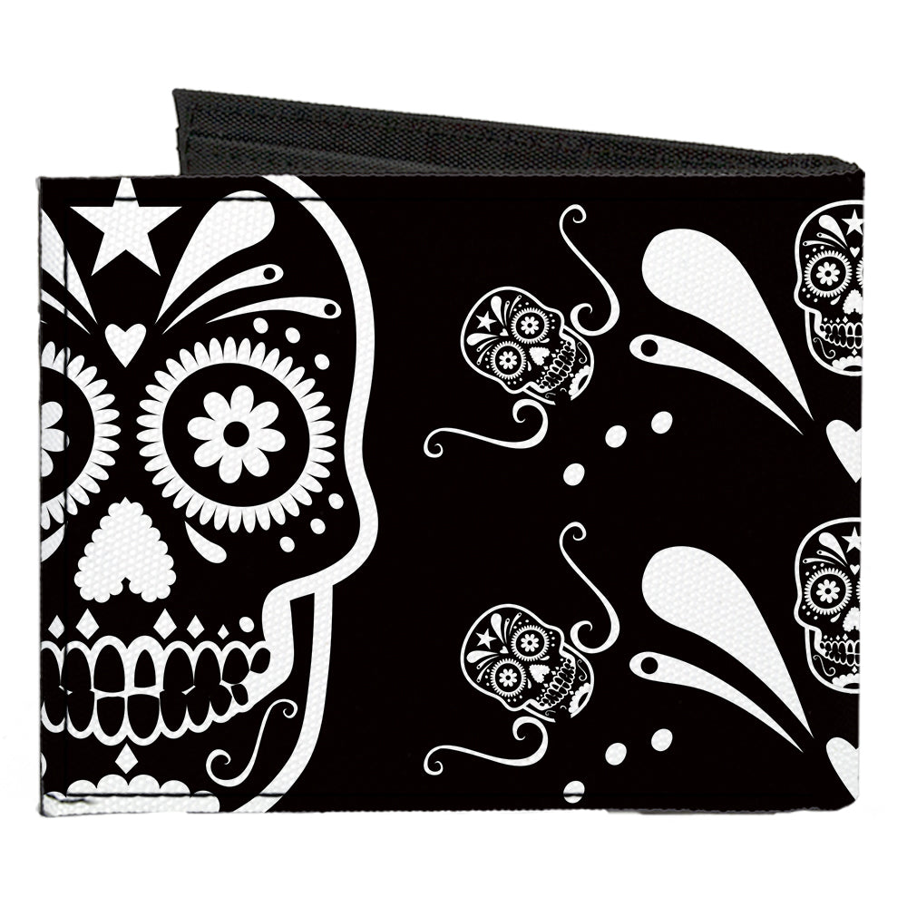 Canvas Bi-Fold Wallet - Sugar Skulls Black White