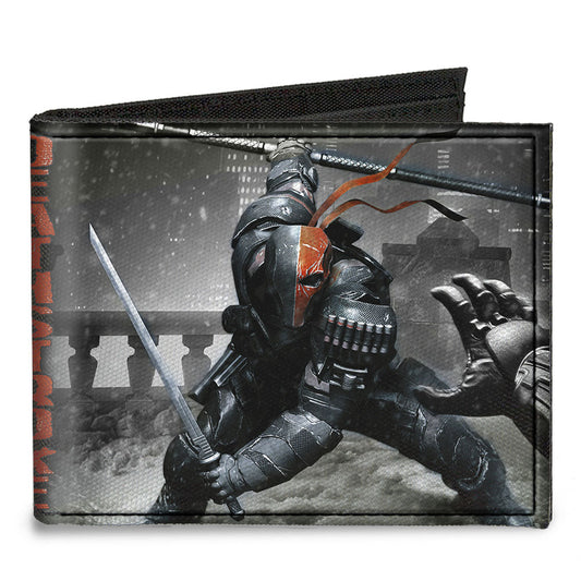 Canvas Bi-Fold Wallet - DEATHSTROKE Arkham Origins Action Pose Snow Grays Red