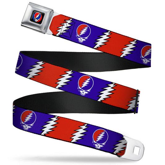 Steal Your Face Seatbelt Belt - Steal Your Face w/Lightning Bolt Repeat Red/White/Blue Webbing