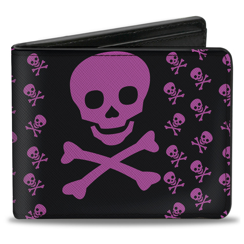 Bi-Fold Wallet - Skull w Babies Black Fuchsia