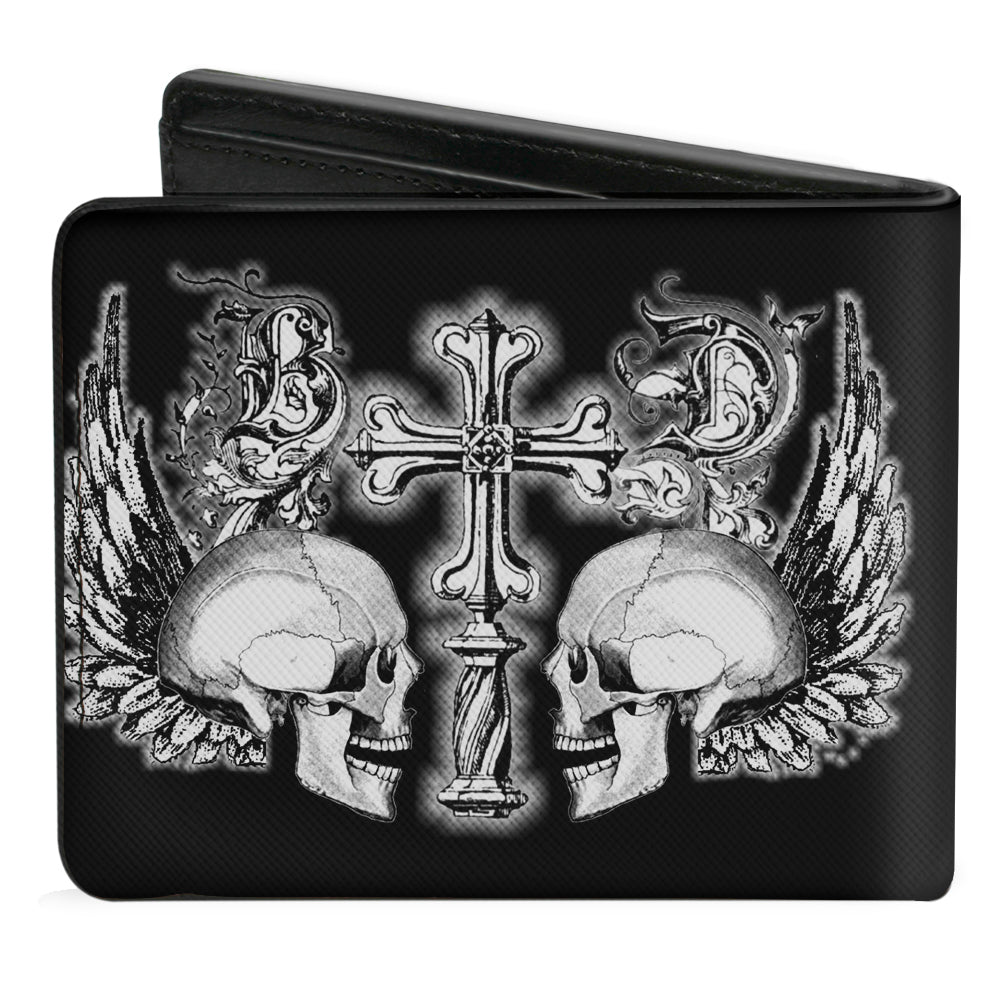 Bi-Fold Wallet - BD Skulls w Wings Black White