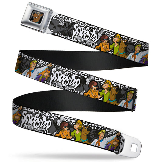 Scooby Doo Face Full Color Black Seatbelt Belt - SCOOBY DOO Group Pose/Bones Webbing