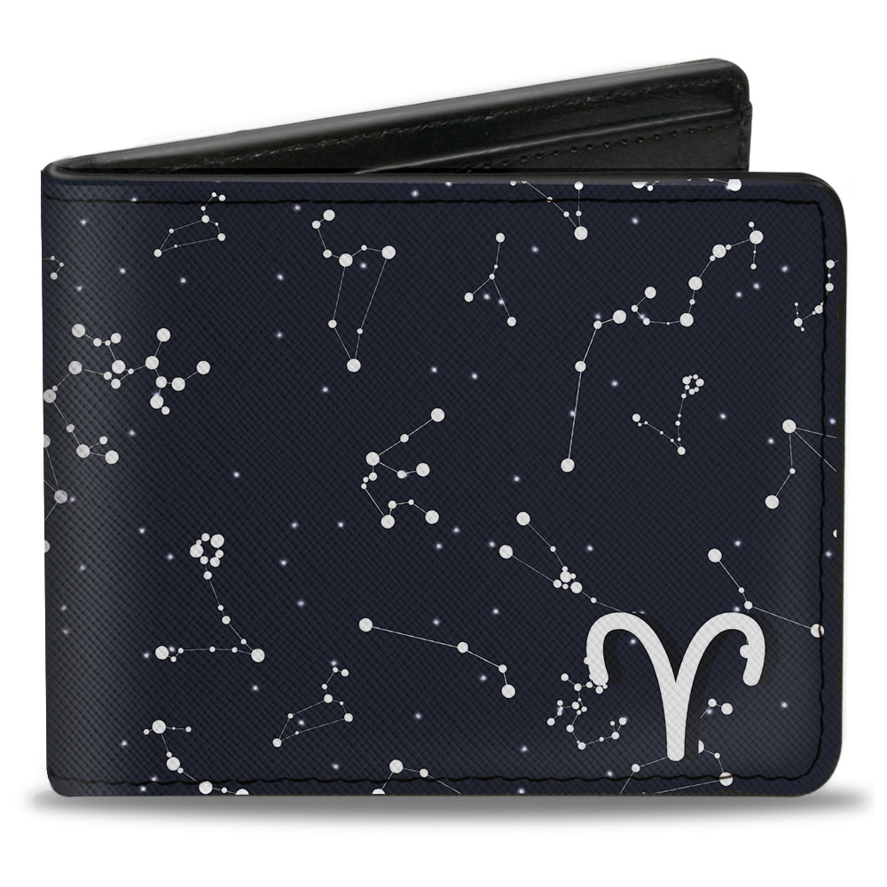 Bi-Fold Wallet - Zodiac Aries Symbol Constellations Black White