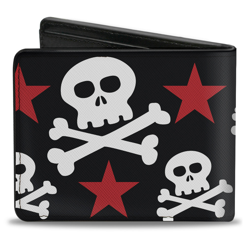 Bi-Fold Wallet - Skulls & Stars Black White Red