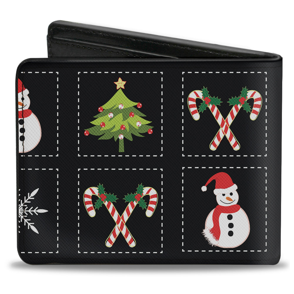 Bi-Fold Wallet - Christmas Blocks Black White Multi Color