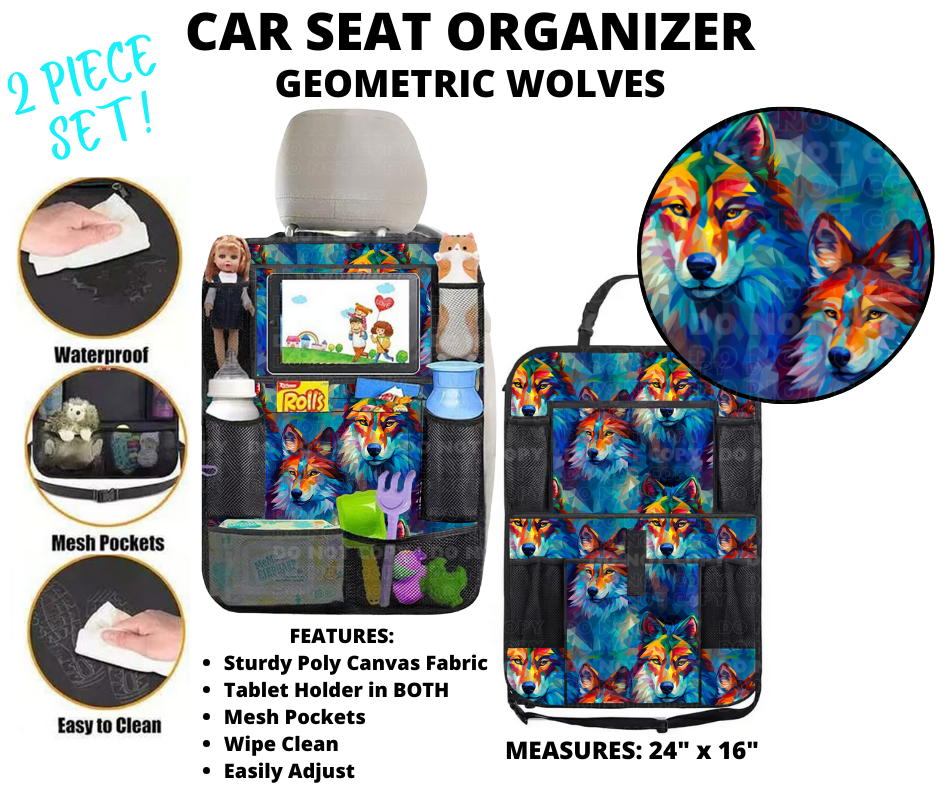 Preorder! Closes 1/2. ETA March. Geometric Wolves Car Seat Organizer 2 Piece Set