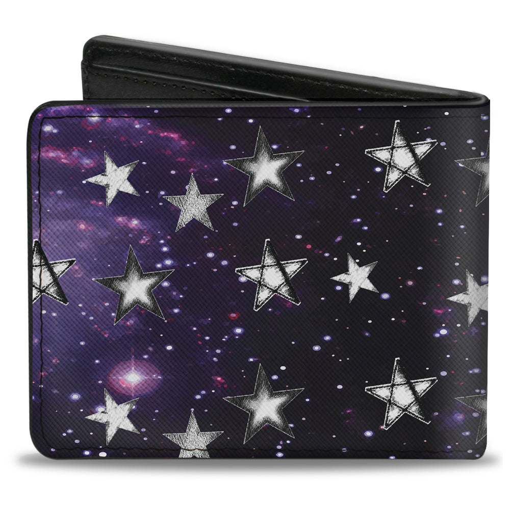 Bi-Fold Wallet - Glowing Stars in Space Black Purple White