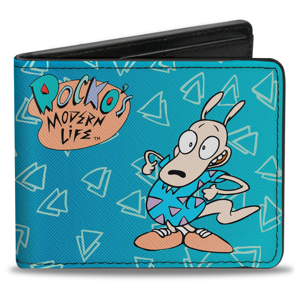 Bi-Fold Wallet - ROCKO'S MODERN LIFE Happy + Sad Poses Blues White