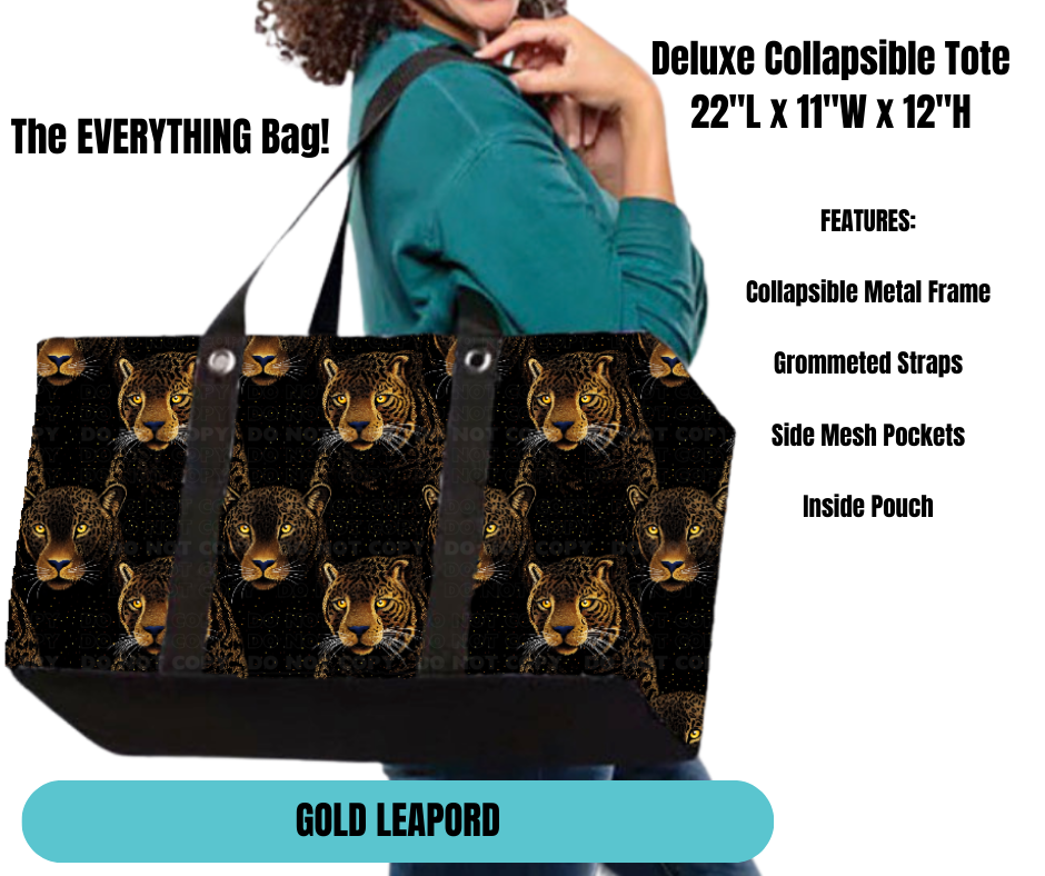 Preorder! Closes 11/18. ETA Feb. Gold Leopard Collapsible Tote