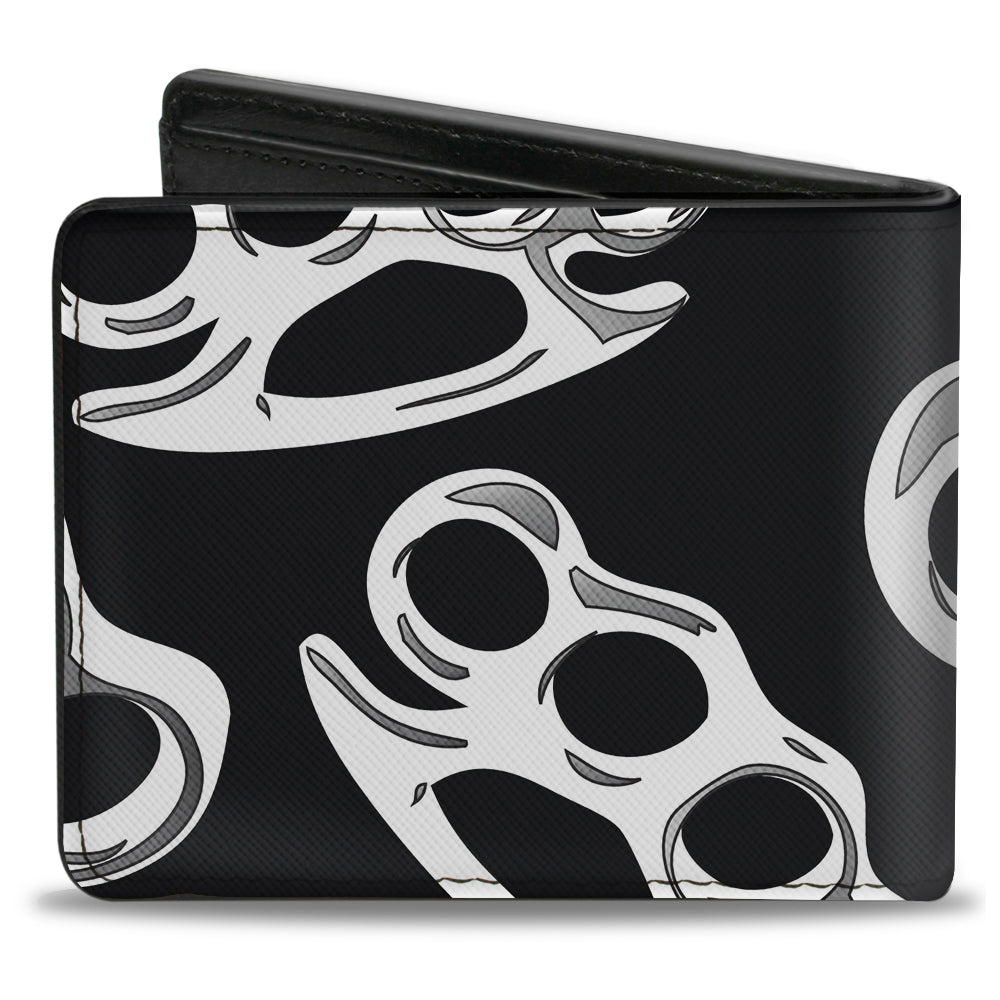 Bi-Fold Wallet - Brass Knuckles Skulls Roses2 Black White