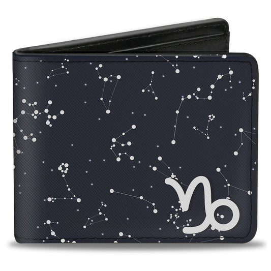 Bi-Fold Wallet - Zodiac Capricorn Symbol Constellations Black White