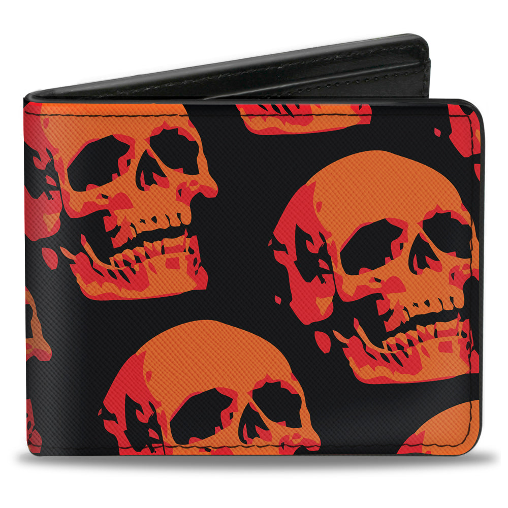 Bi-Fold Wallet - 3-D Skulls Repeat Black Reds