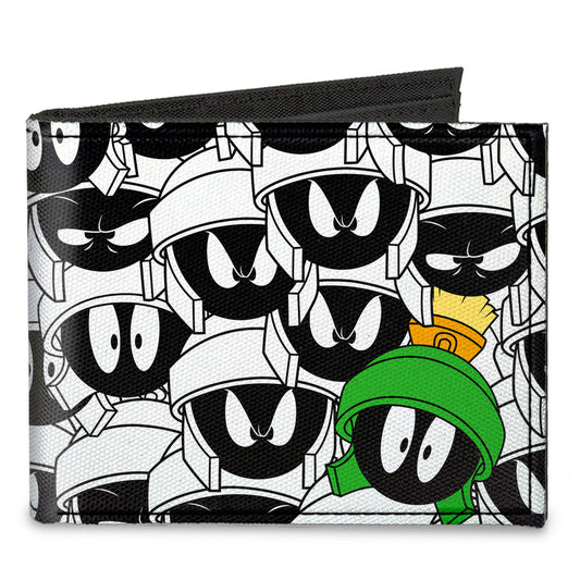 Canvas Bi-Fold Wallet - Marvin the Martian Expressions Stacked White Black Green Yellows