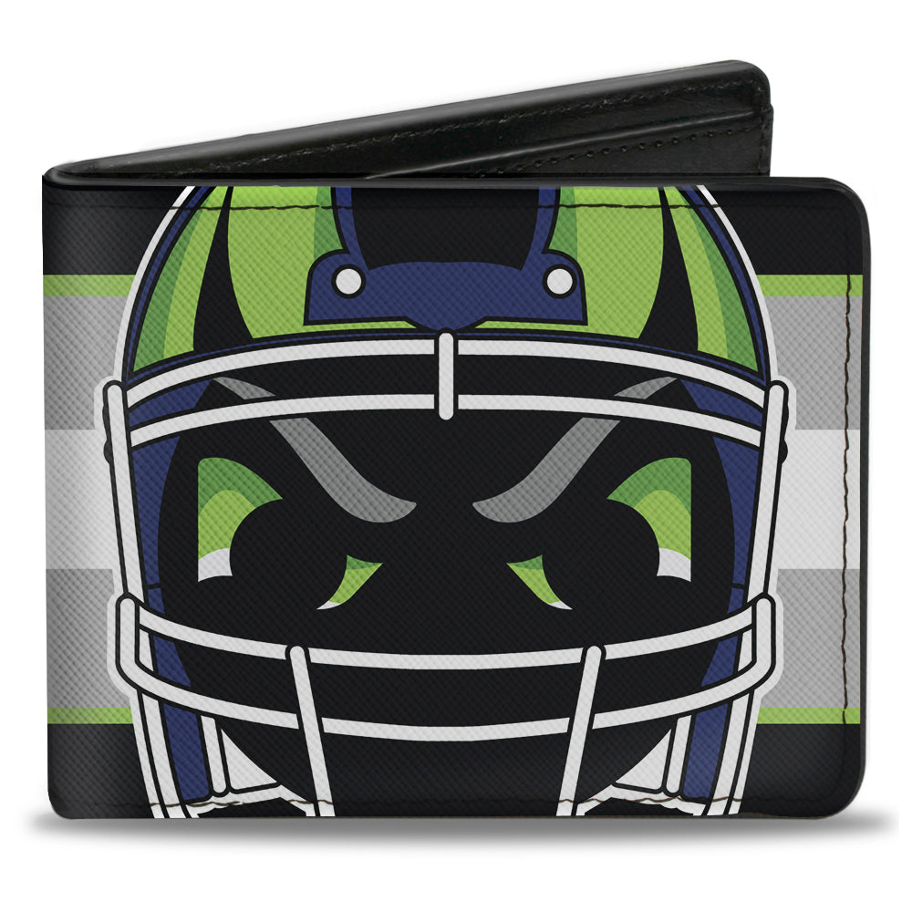 Bi-Fold Wallet - Football Helmet Stripe2 Black Neon Green Silver White Blue