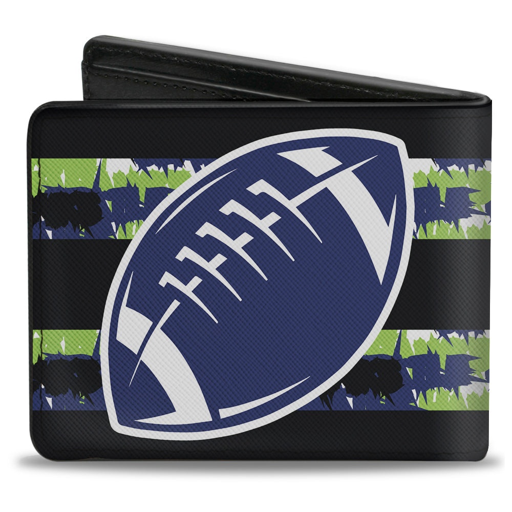 Bi-Fold Wallet - Football Helmet Stripe Black Neon Green Blue