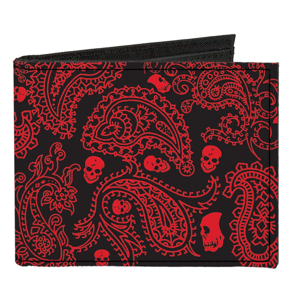 Canvas Bi-Fold Wallet - Bandana Skulls Black Red