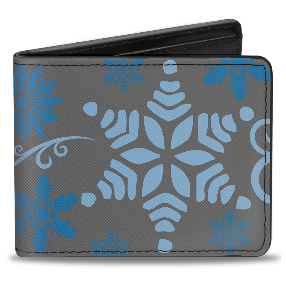 Bi-Fold Wallet - Holiday Snowflakes Gray Blue