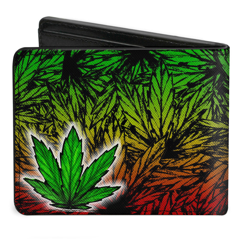 Bi-Fold Wallet - Marijuana Haze Rasta White