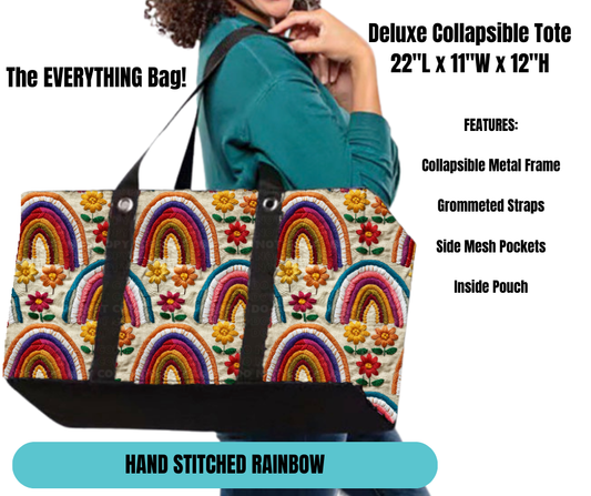 Preorder! Closes 11/18. ETA Feb. Hand Stitched Rainbow Collapsible Tote