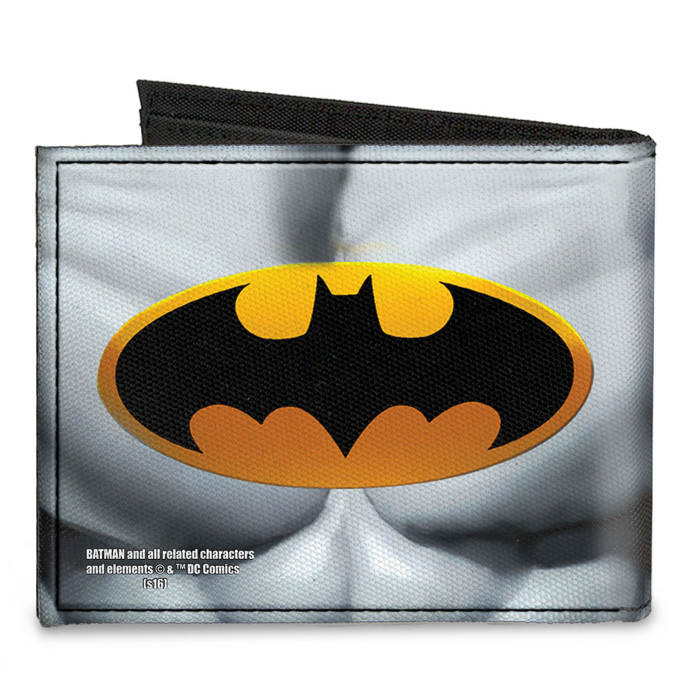 Canvas Bi-Fold Wallet - Justice Leaue Supreme Team Batman Chest Logo Grays Yellow Black