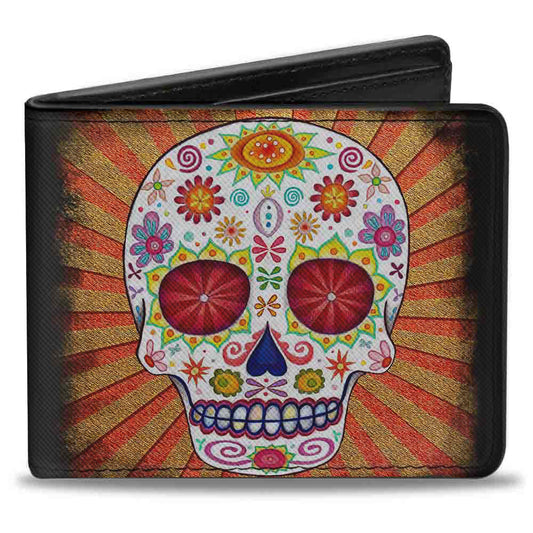 Bi-Fold Wallet - Sugar Skull Rays Black Multi Color