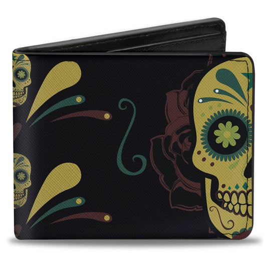 Bi-Fold Wallet - Sugar Skulls Black Olive Burgundy