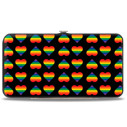 Hinged Wallet - Rainbow Hearts Flip Black Multi Color