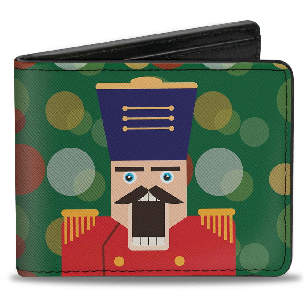 Bi-Fold Wallet - Christmas Nutcracker Polka Dots Greens Gold Red