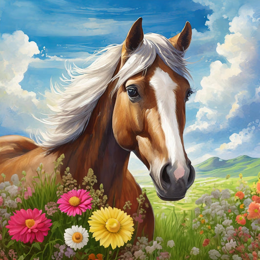 Horse in Flower Field