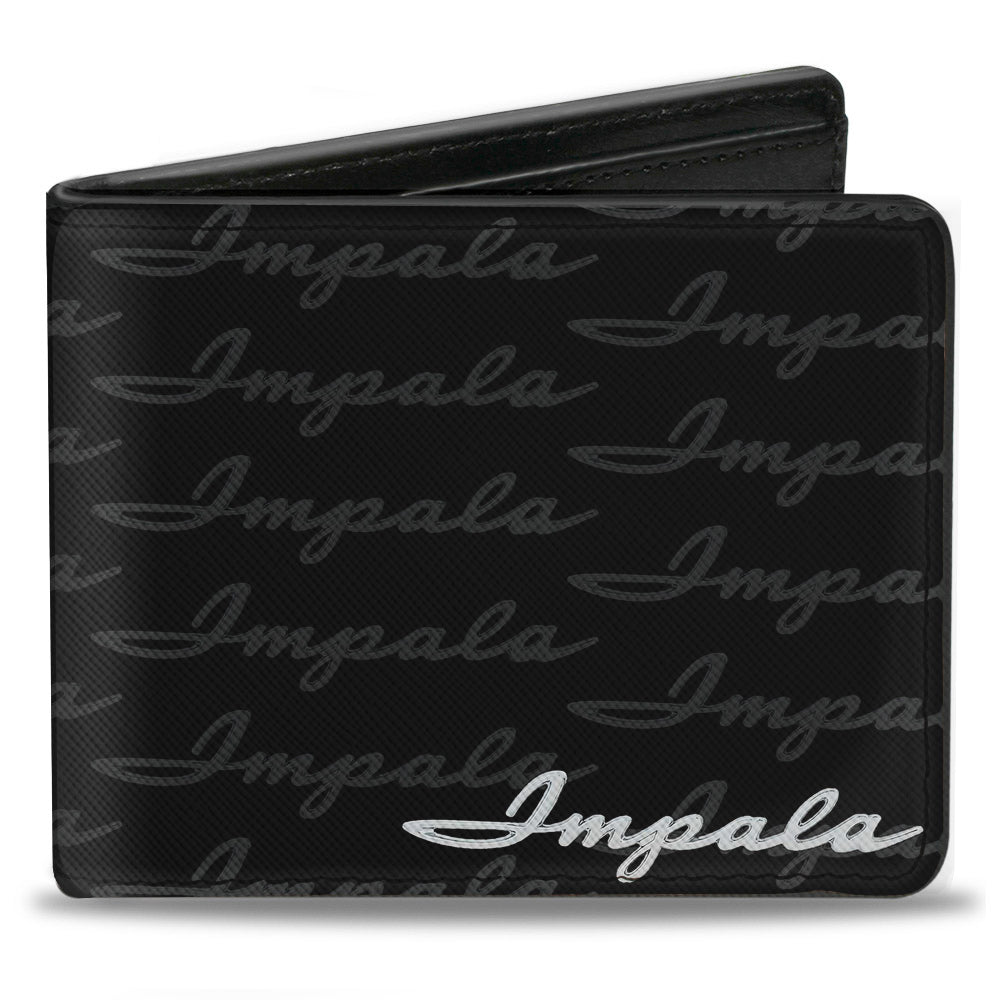 Bi-Fold Wallet - 1962 IMPALA Script Emblem Repeat Black Silver