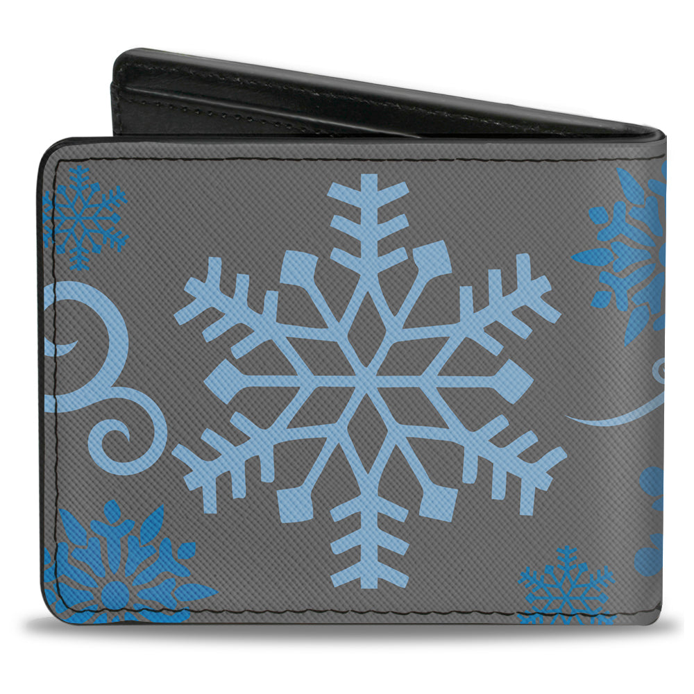 Bi-Fold Wallet - Holiday Snowflakes Gray Blue