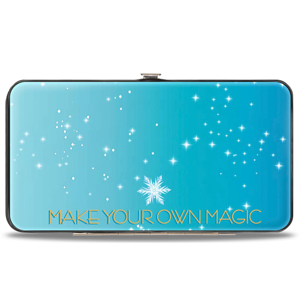 Hinged Wallet - Frozen Elsa Letting It Go Transformation Blocks + MAKE YOUR OWN MAGIC Stars Aqua White Gold