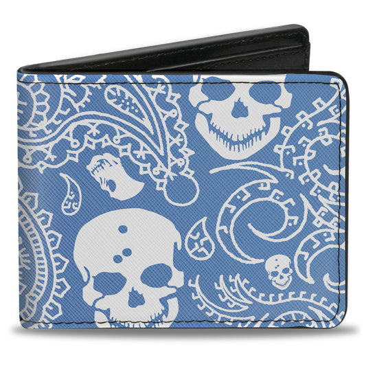 Bi-Fold Wallet - Bandana Skulls Baby Blue White