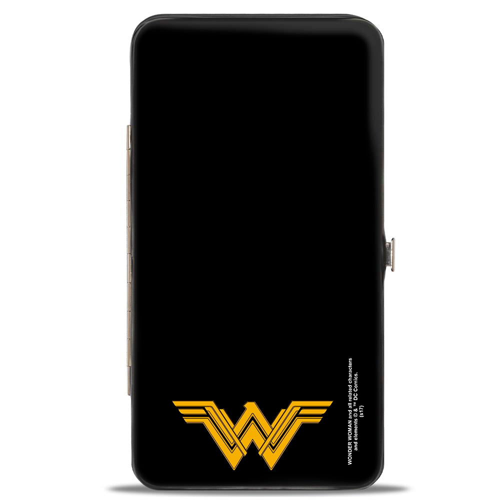 Hinged Wallet - Justice League 2017 Wonder Woman Pose + Icon Black White Gold Gray