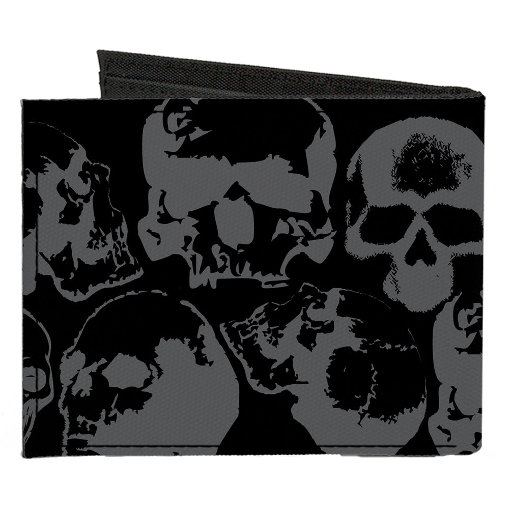 Canvas Bi-Fold Wallet - Skull Pile Black Gray