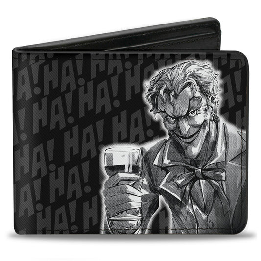 Bi-Fold Wallet - THE JOKER Wine Glass Pose HA! HA! Black Grays White