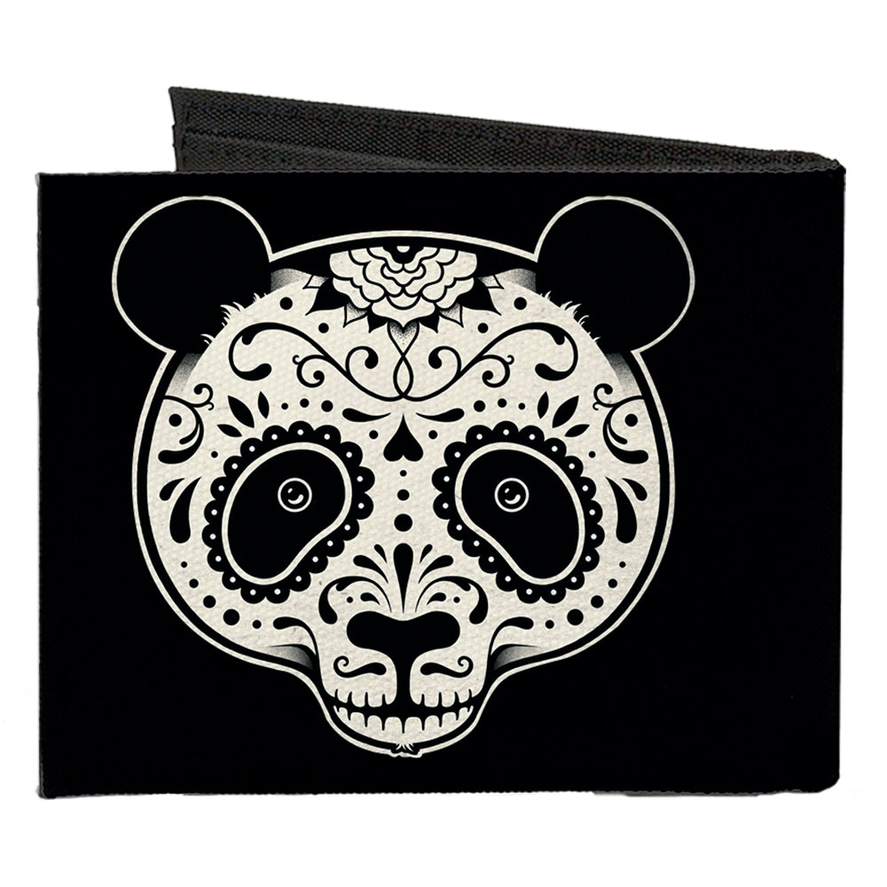 Canvas Bi-Fold Wallet - Panda Bear Sugar Skull Black White