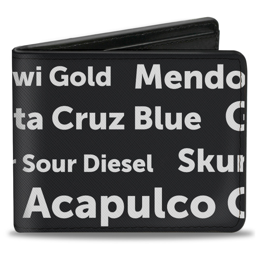 Bi-Fold Wallet - Verbiage Marijuana Strains Black White